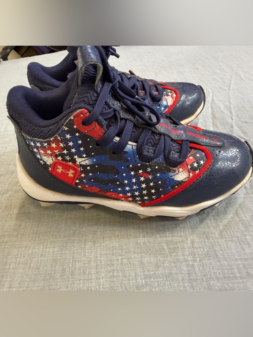 Under Armour Navy Red White Star-Print Kids baseball shoes